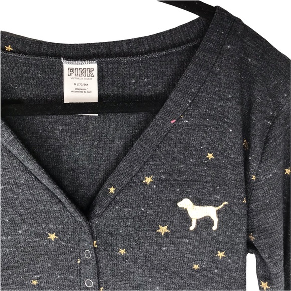 Medium Victoria's Secret Pink Gold Star Long Sleeve Shorts Romper Pajama… - Picture 4 of 13